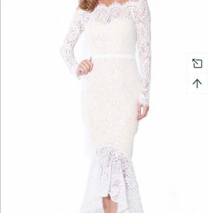 Lace Ruffle Mermaid, midi, white/cream